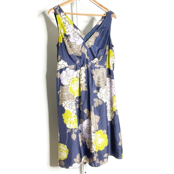 Boden Limited Edition Silk Dress Sleeveless Oversized Floral Print Steel Blue 12 - Picture 1 of 13
